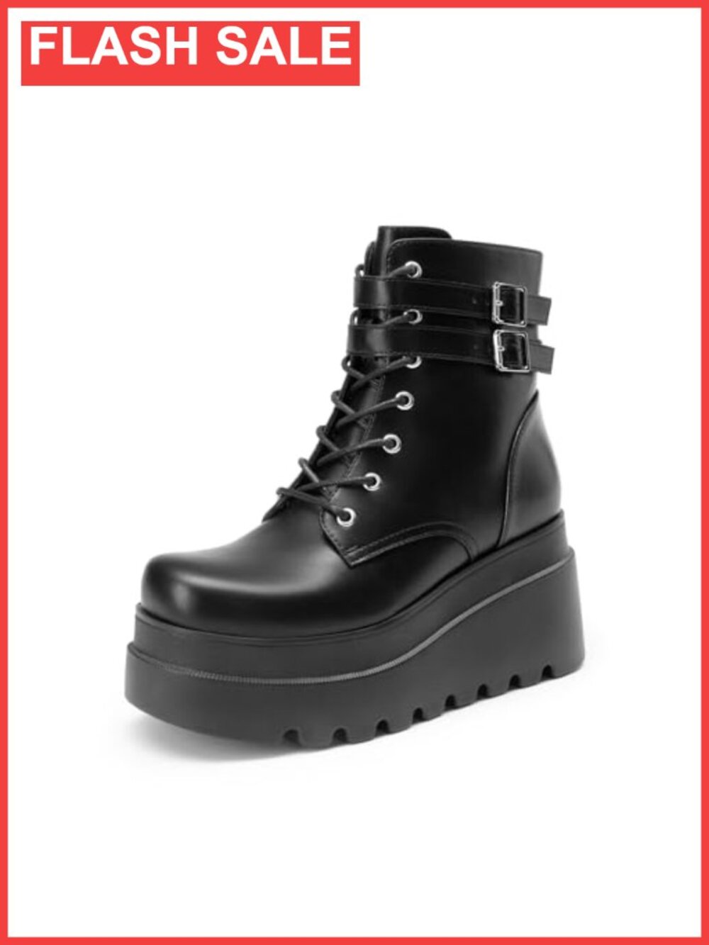 Women's Platform Combat Ankle Boots Lace Up Faux Leather